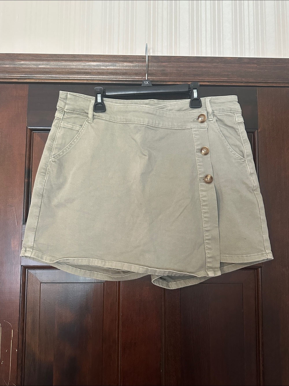 Tribal Khaki A-Line Skort with Button Detail